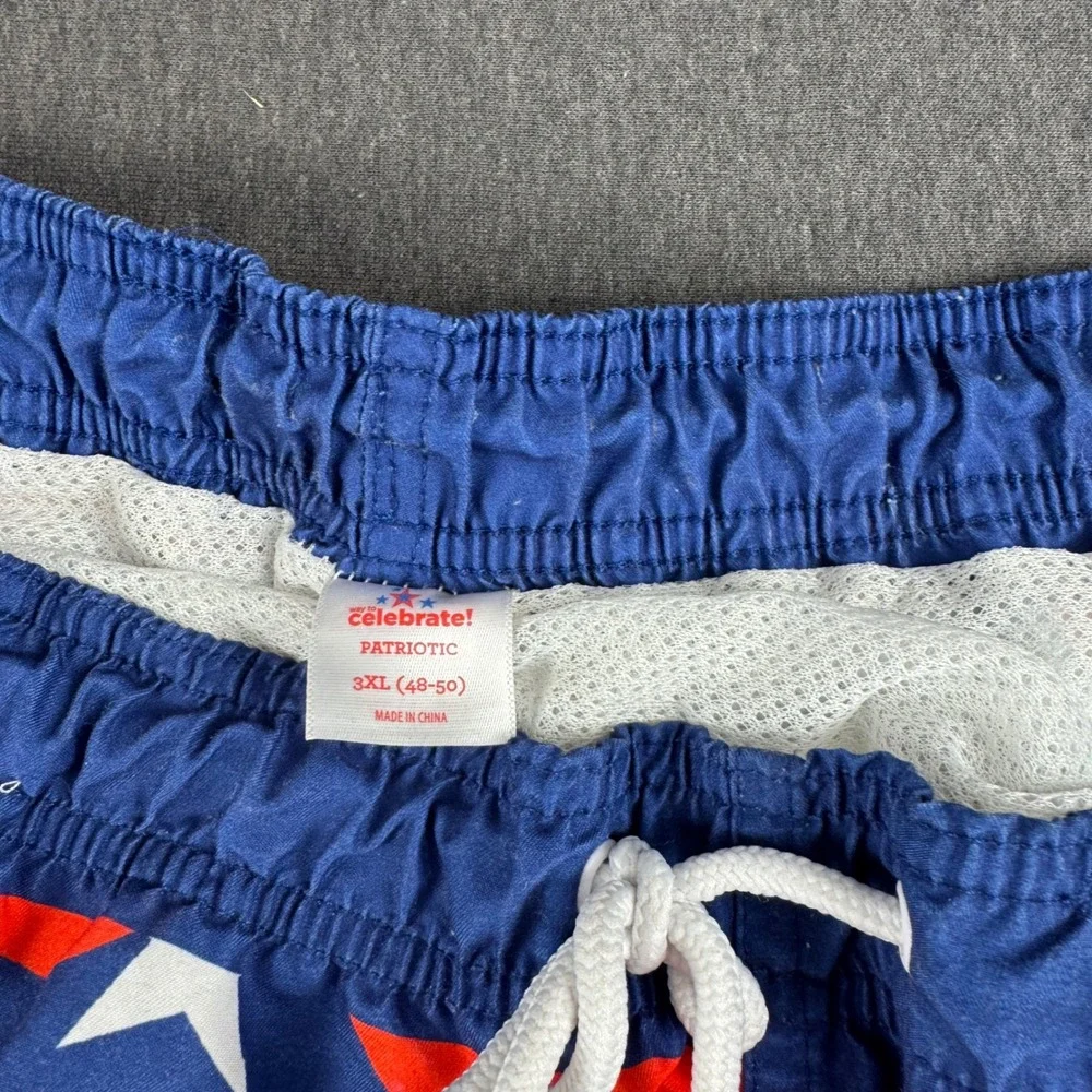 Way to Celebrate Patriotic Mens Swim Trunks 3XL Red White Blue Camo‎ Stars 48-50